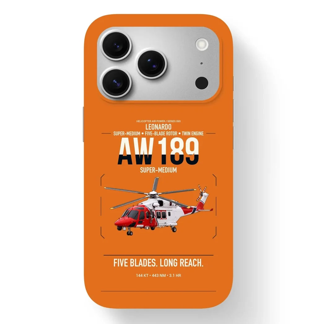 Leonardo AW189 design on orange magsafe iphone case, for iPhone 17 Pro
