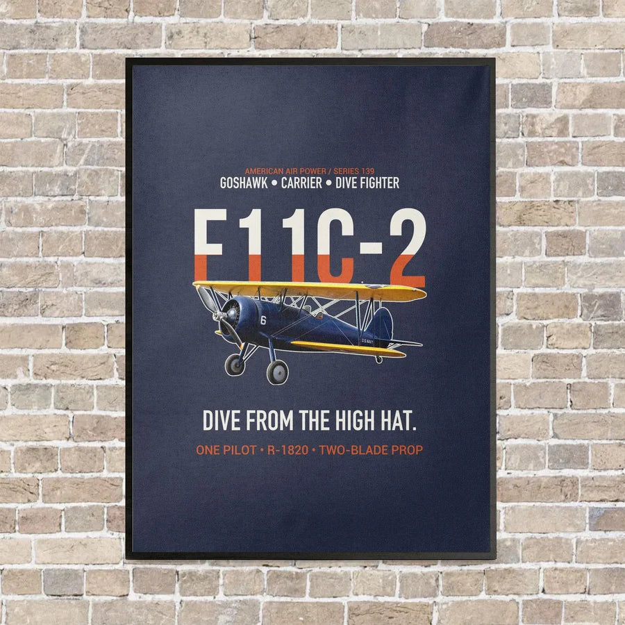 F11C-2 Goshawk Dive from the High Hat vertical canvas print - framed - navy blue background