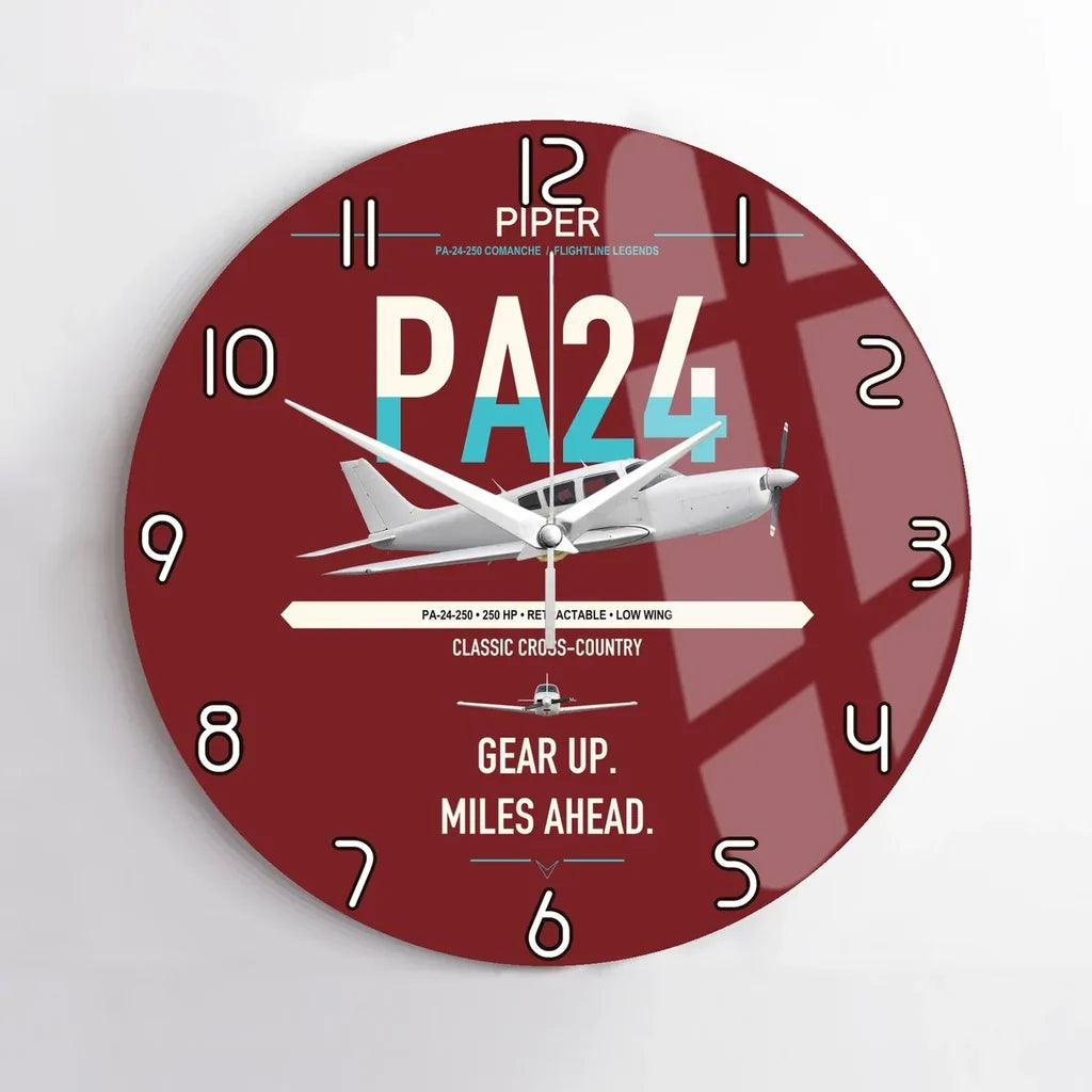Piper PA-24-250 Comanche 250 design on dark red no frame wall clock
