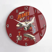 Thumbnail for How Planes Fly V2 design on dark red no frame wall clock
