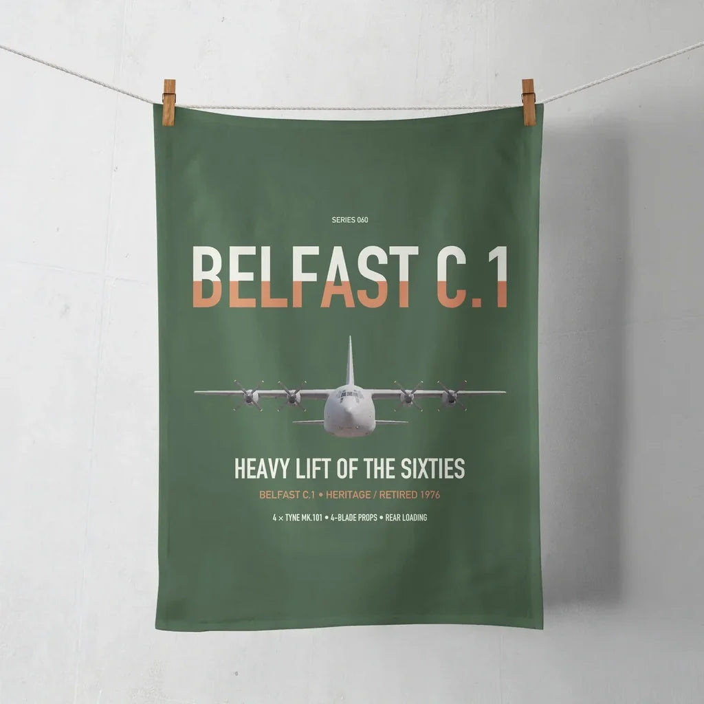 Short Belfast C.1 design on dark green towel