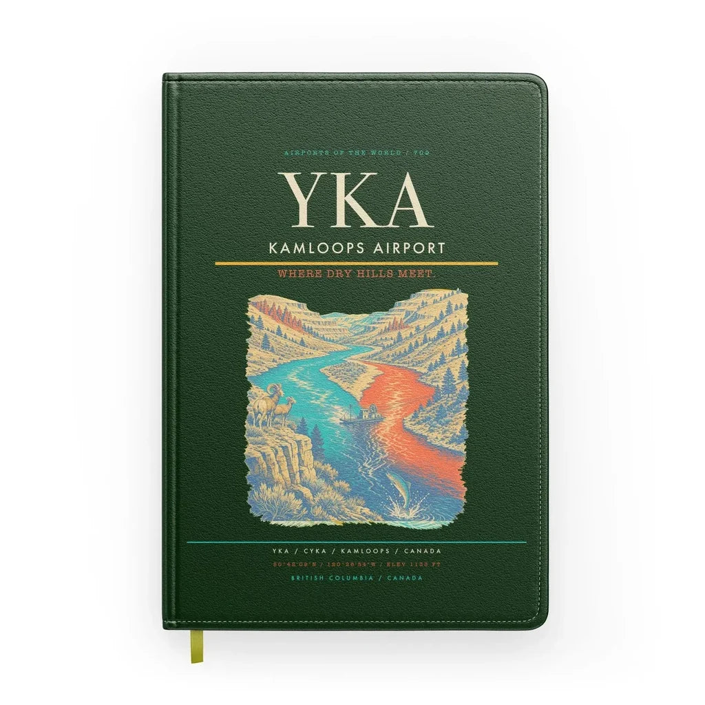 Kamloops Airport (YKA) design on dark green notebook