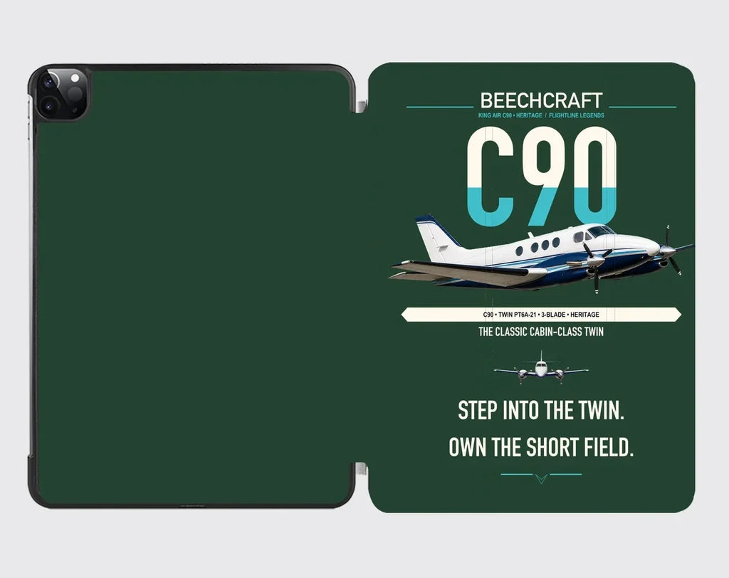 Beechcraft King Air C90 design on dark green ipad tablet case
