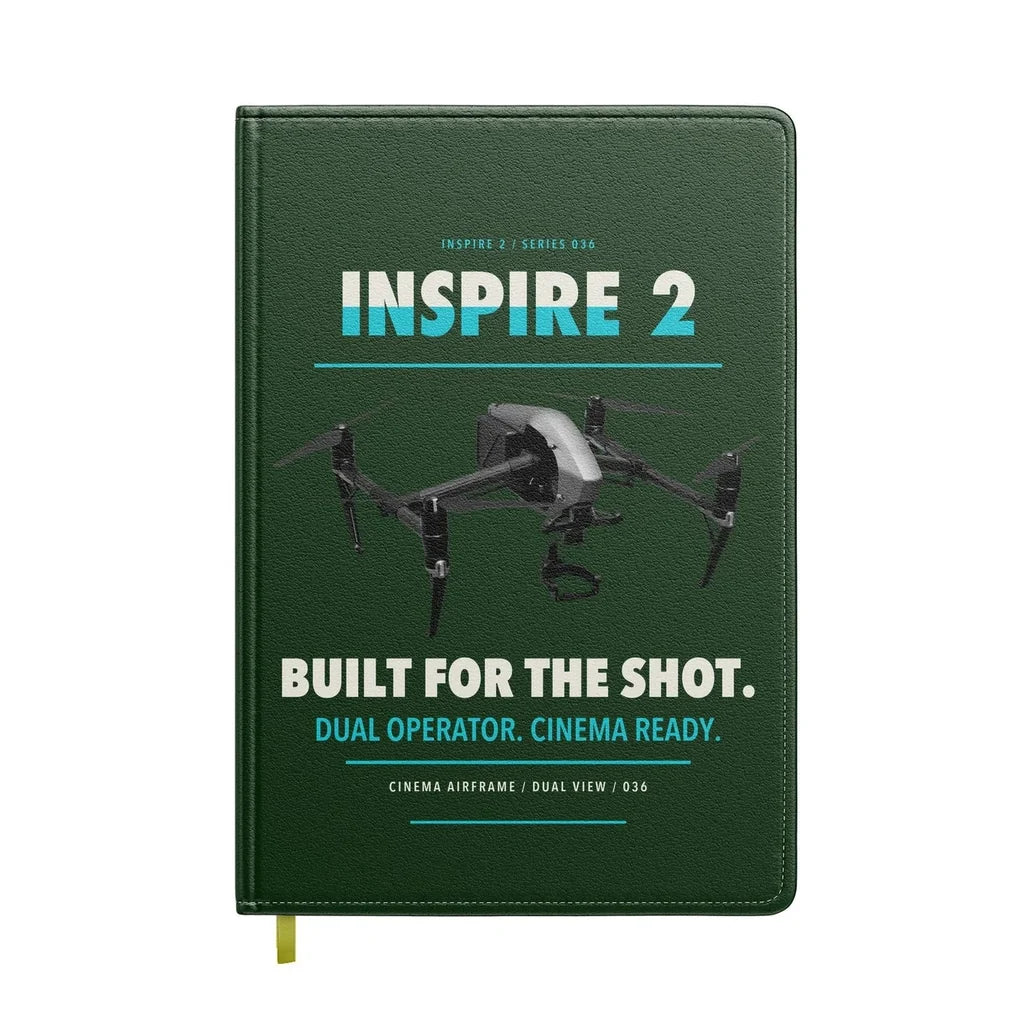 DJI Inspire 2 design on dark green notebook