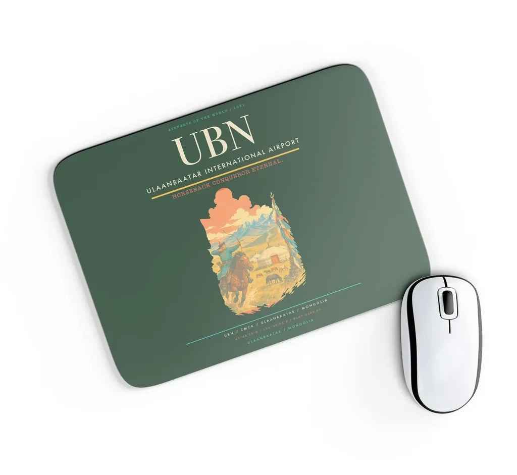 Ulaanbaatar International Airport (UBN) design on dark green rectangle mouse pad
