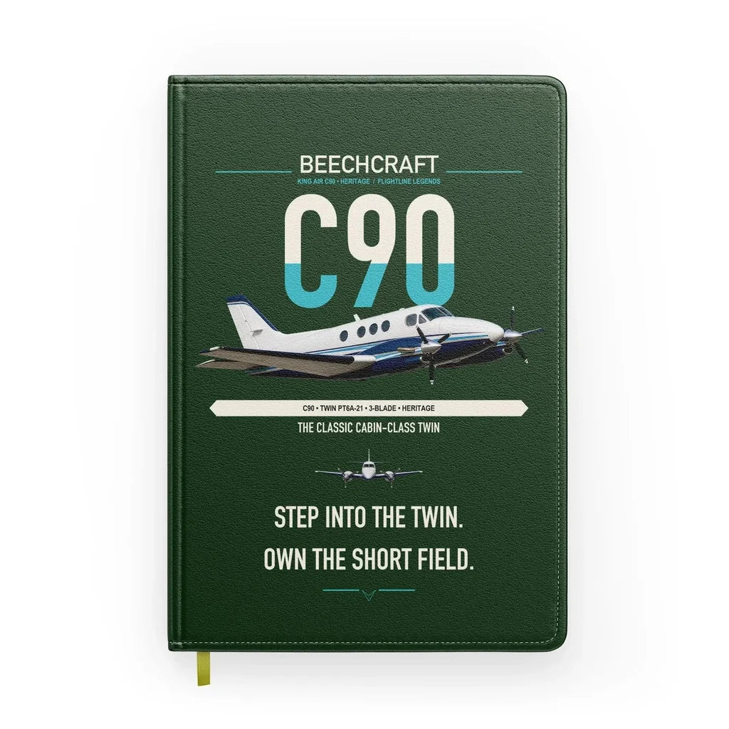 Beechcraft King Air C90 design on dark green notebook