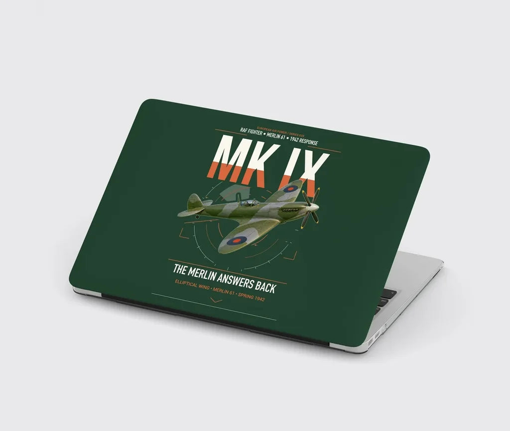 Supermarine Spitfire Mk IX design on dark green MacBook case