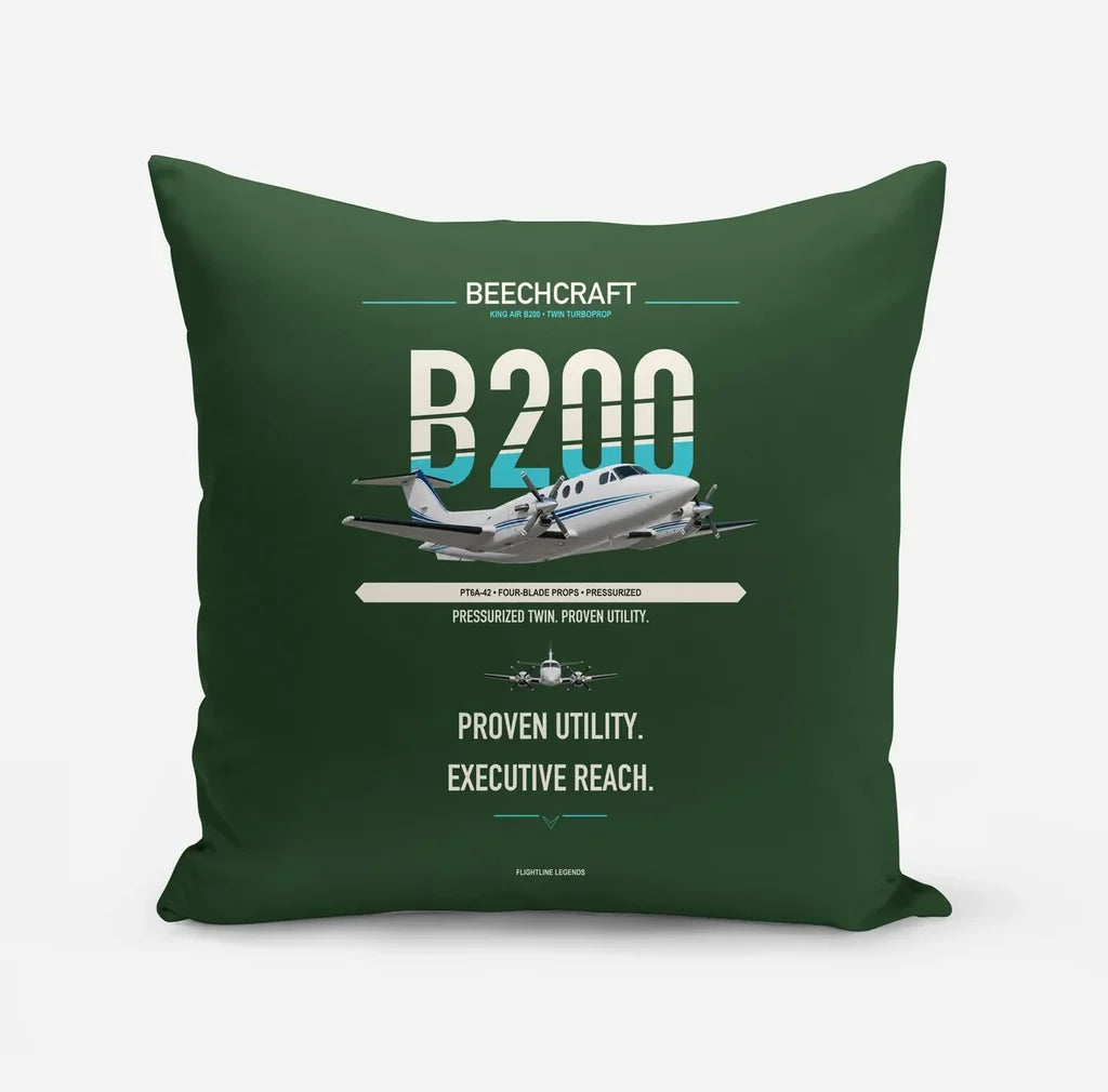 Beechcraft King Air B200 design on dark green pillow