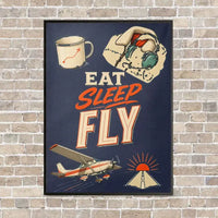 Thumbnail for Eat Sleep Fly V2 vertical canvas print - framed - navy blue background