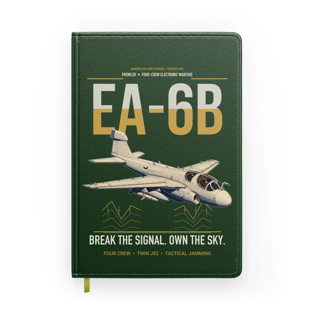 EA-6B Prowler design on dark green notebook
