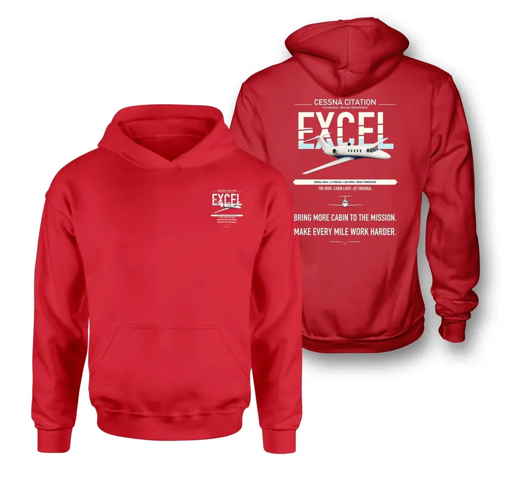 Cessna Citation Excel design on red double-side hoodie, double-side print