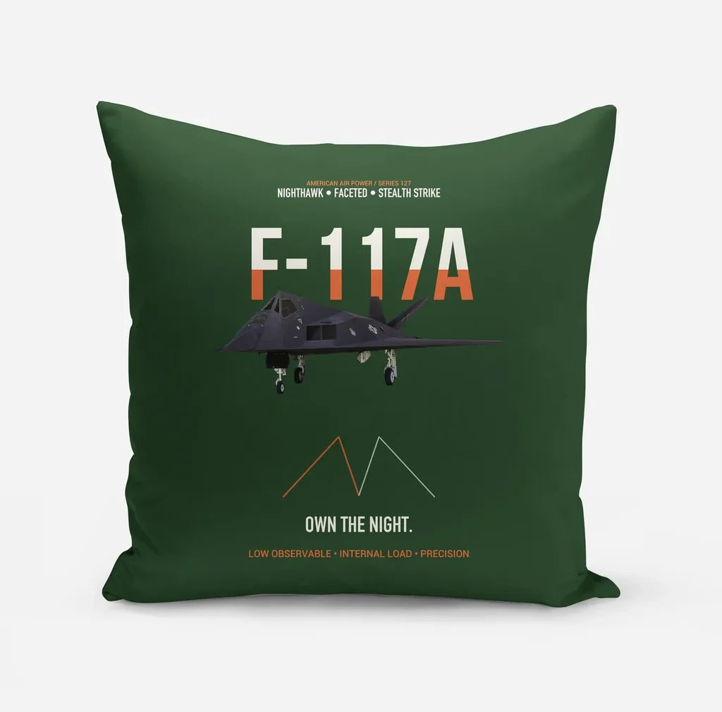 F-117A Nighthawk Own The Night design on dark green pillow