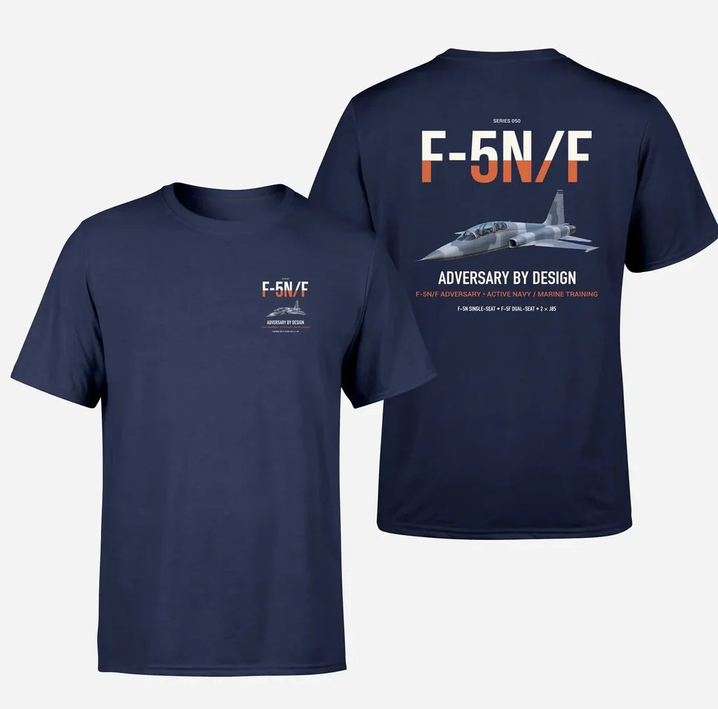 F-5N F Adversary design on navy blue double-side t-shirt, double-side print