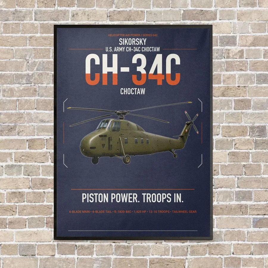 Sikorsky CH-34C Choctaw vertical canvas print - framed - navy blue background