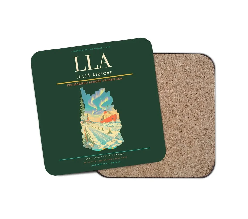 Luleå Airport (LLA) design on dark green 1 piece coaster