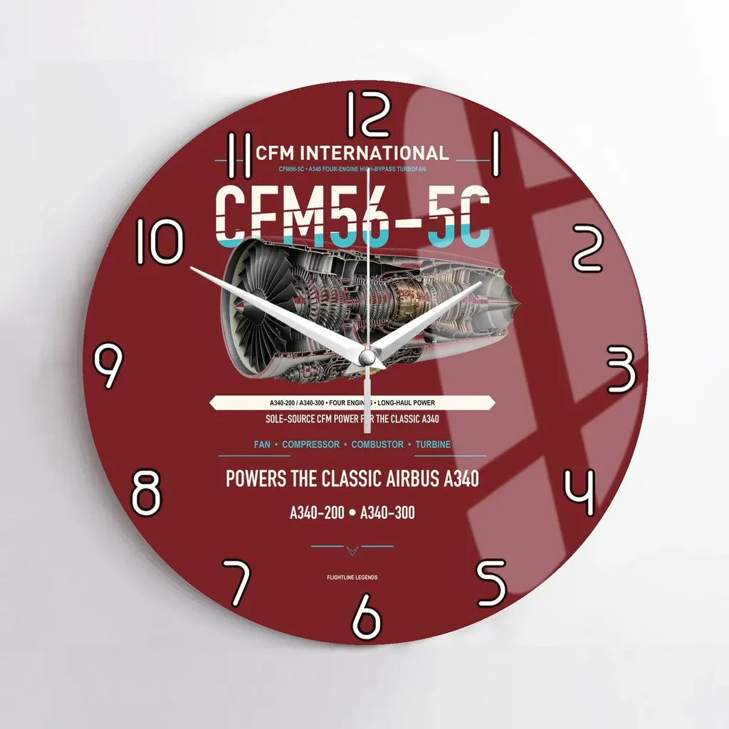 CFM56-5C design on dark red no frame wall clock