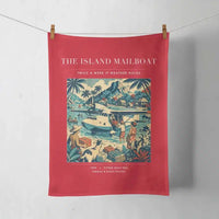 Thumbnail for VINTAGE G4065 - The Island Mailboat - Designed Towels design on red