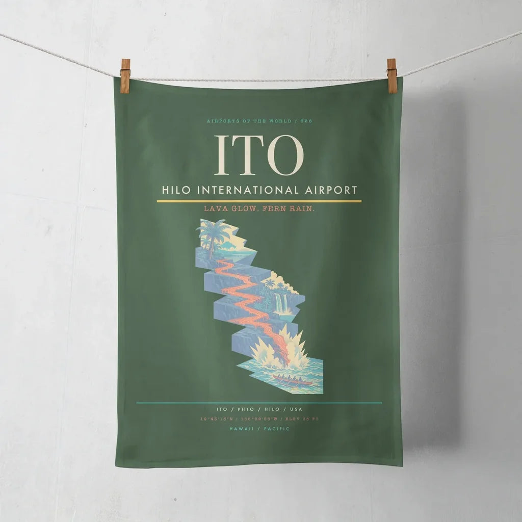 Hilo International Airport (ITO) design on dark green towel