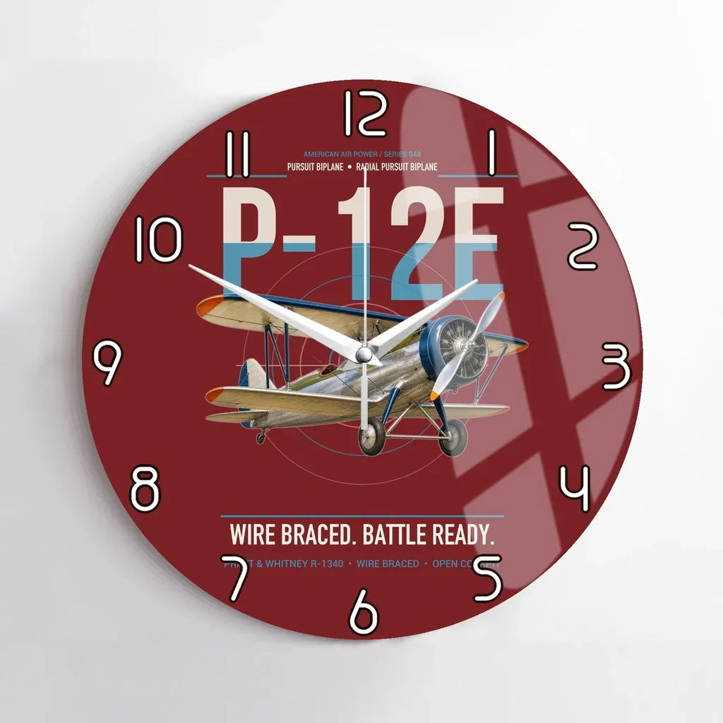 Boeing P-12E design on dark red no frame wall clock