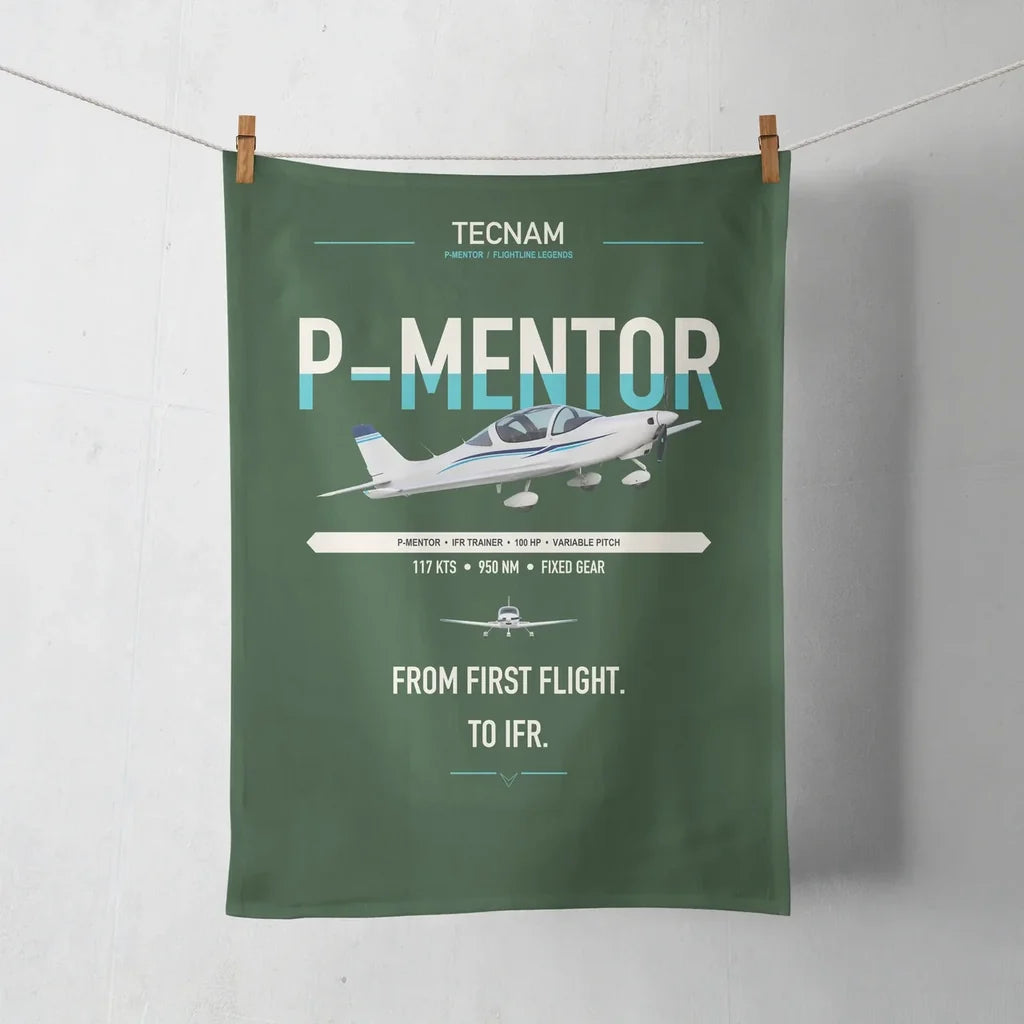 Tecnam P-Mentor design on dark green towel