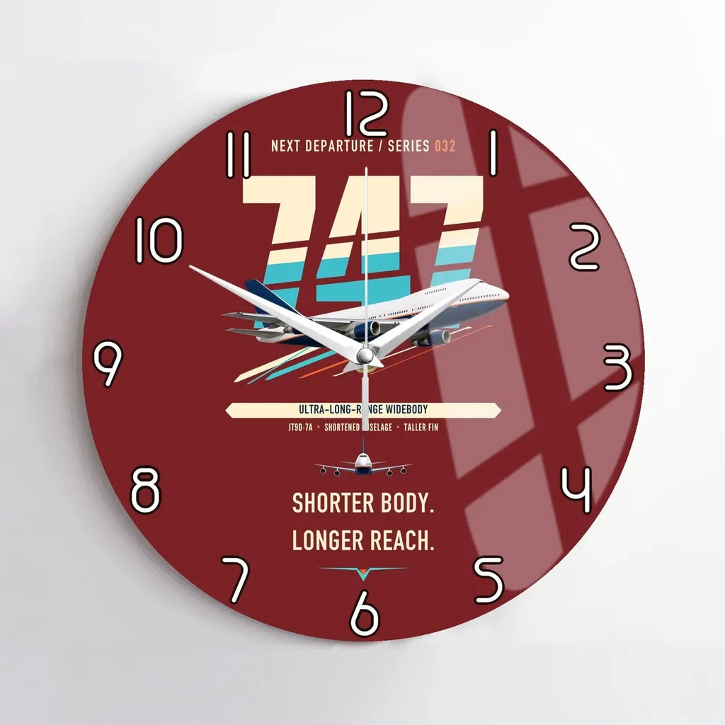 Boeing 747SP design on dark red no frame wall clock