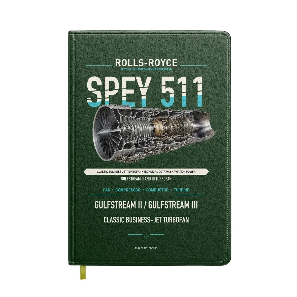 SPEY 511 design on dark green notebook