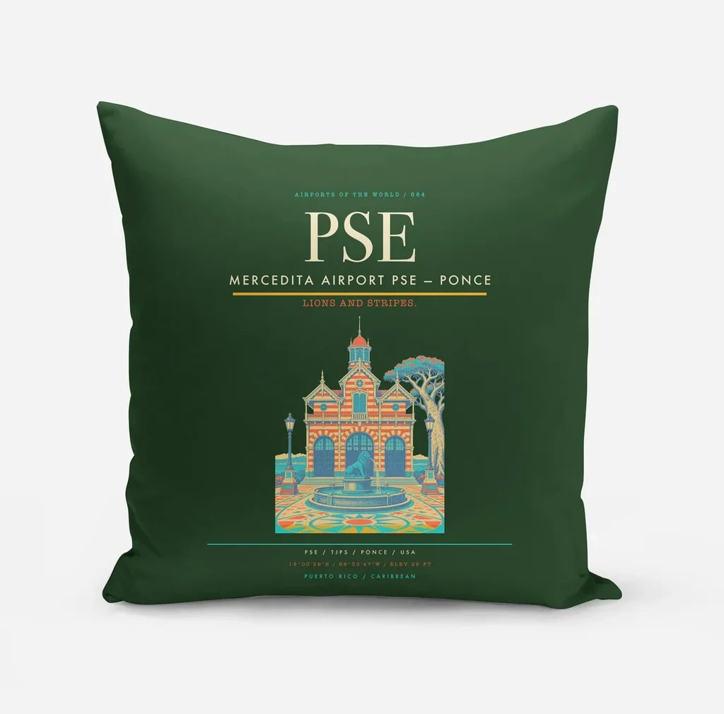 Mercedita Airport (PSE) design on dark green pillow