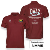 Thumbnail for Diamond DA42-VI design on red+name double-side polo t-shirt, double-side print