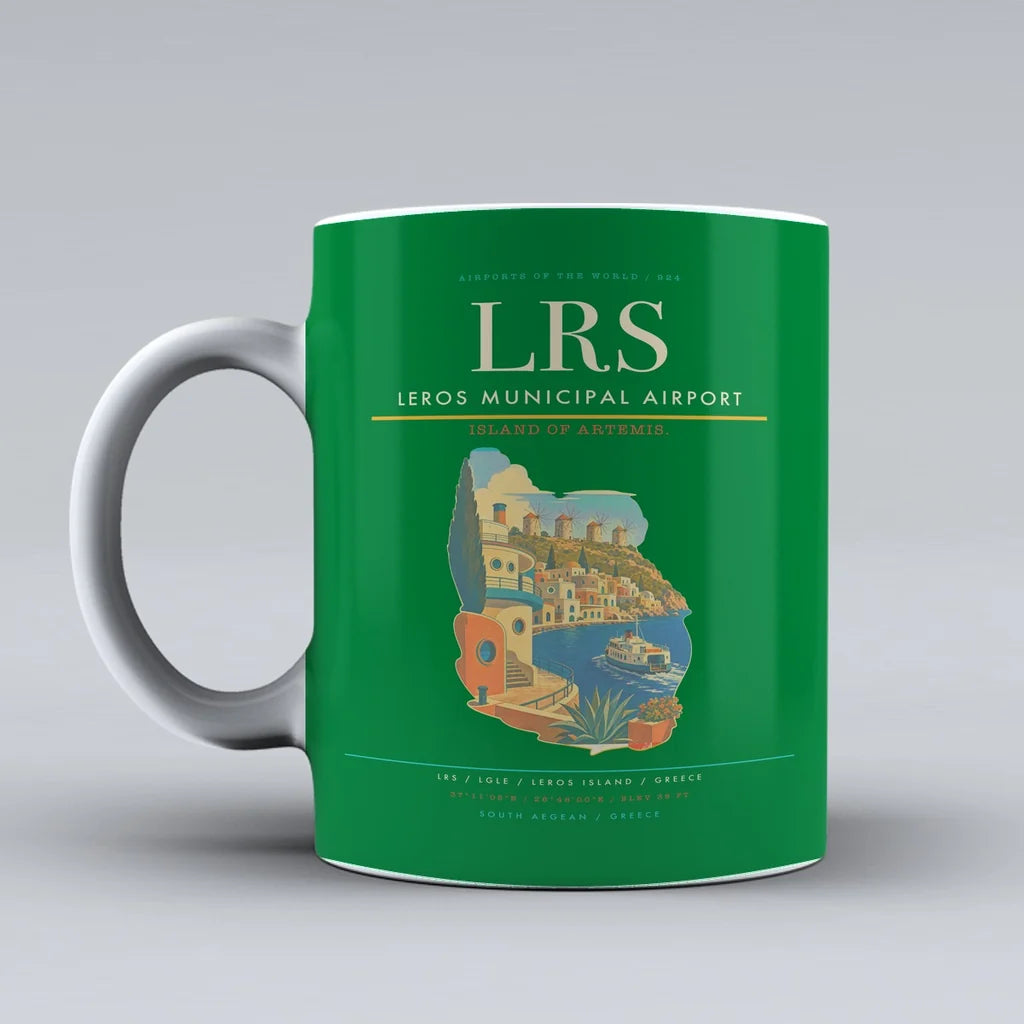 Leros Municipal Airport (LRS) airport code design on green ceramic mug