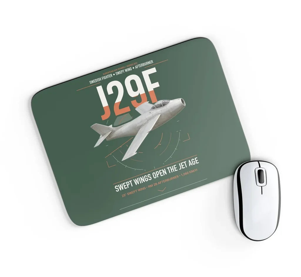 Saab J 29F Tunnan design on dark green rectangle mouse pad