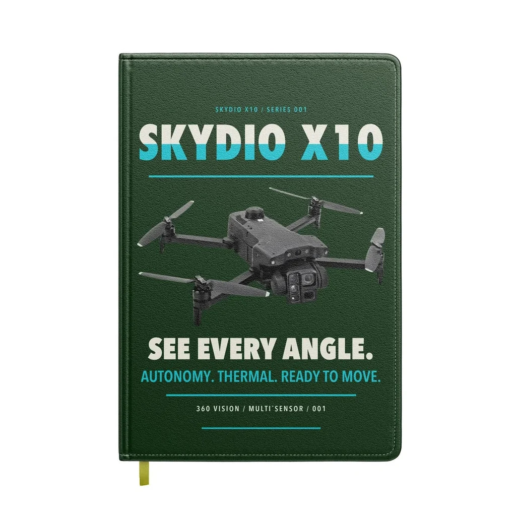 Skydio X10 design on dark green notebook