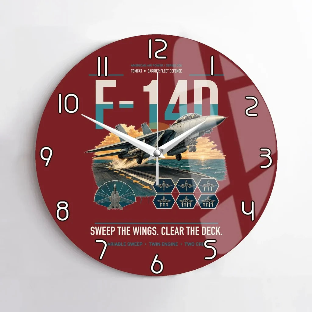 F-14D Tomcat design on dark red no frame wall clock