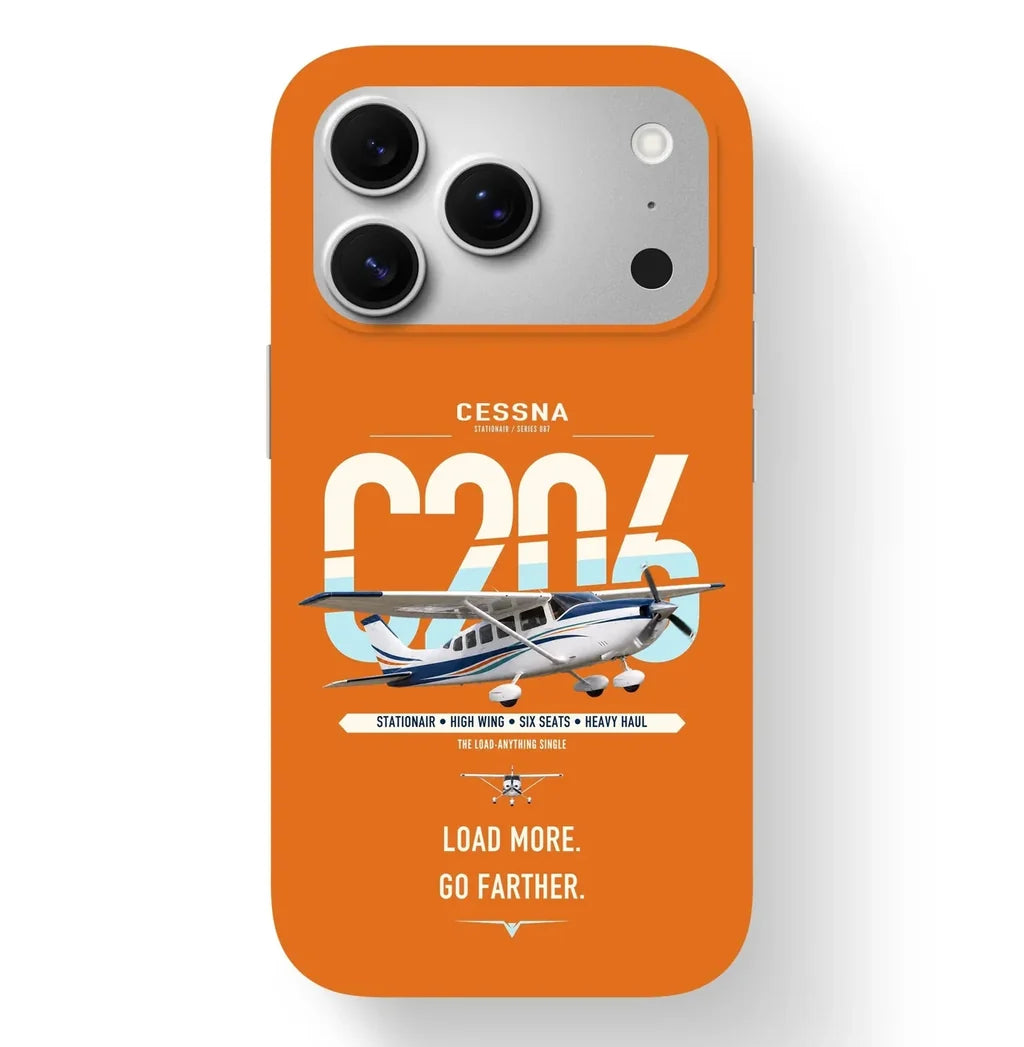 Cessna 206 Stationair design on orange magsafe iphone case, for iPhone 17 Pro
