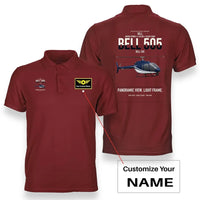 Thumbnail for Bell 505 design on red+name double-side polo t-shirt, double-side print