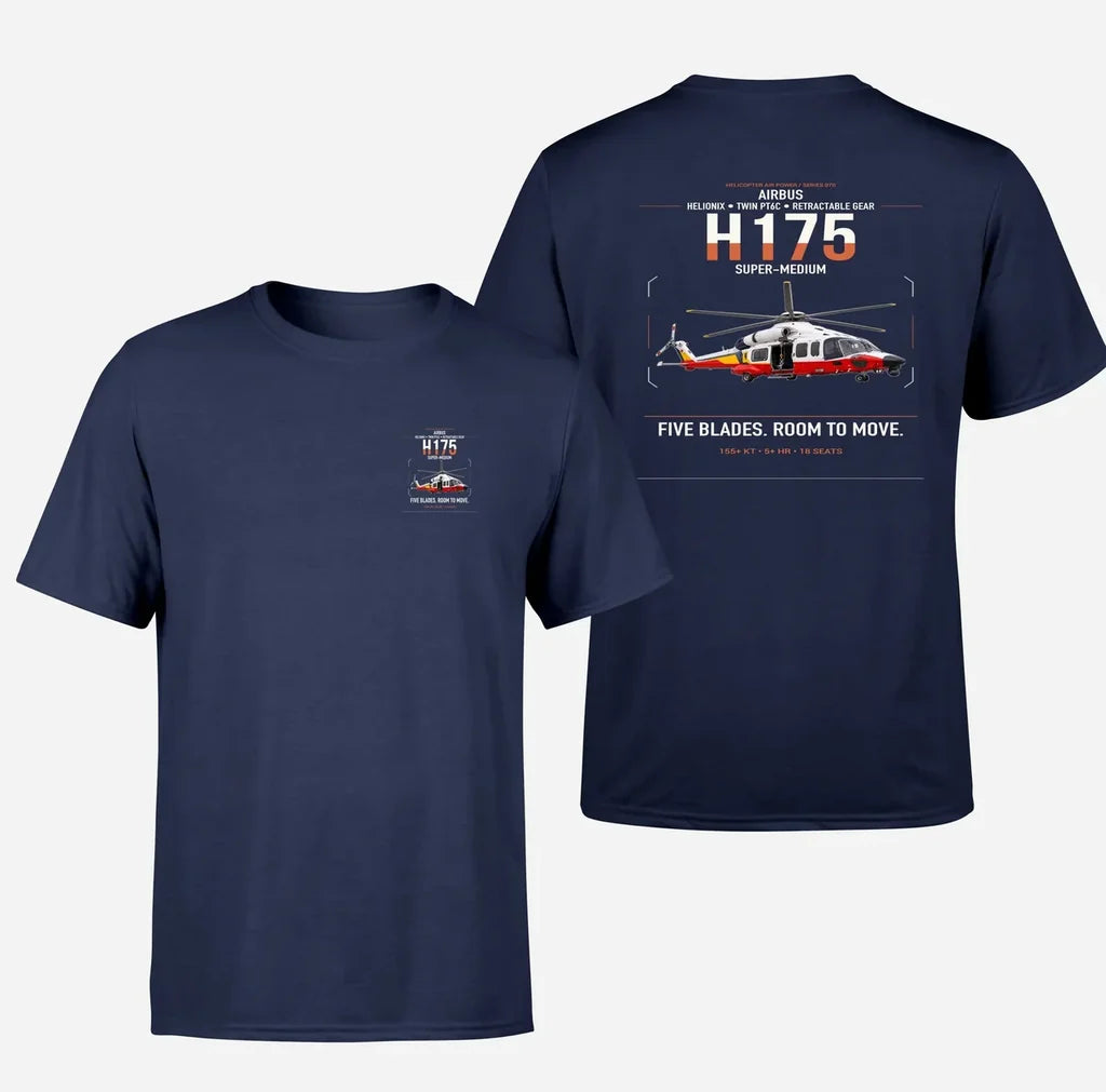 Airbus H175 design on navy blue t-shirt, double-side print