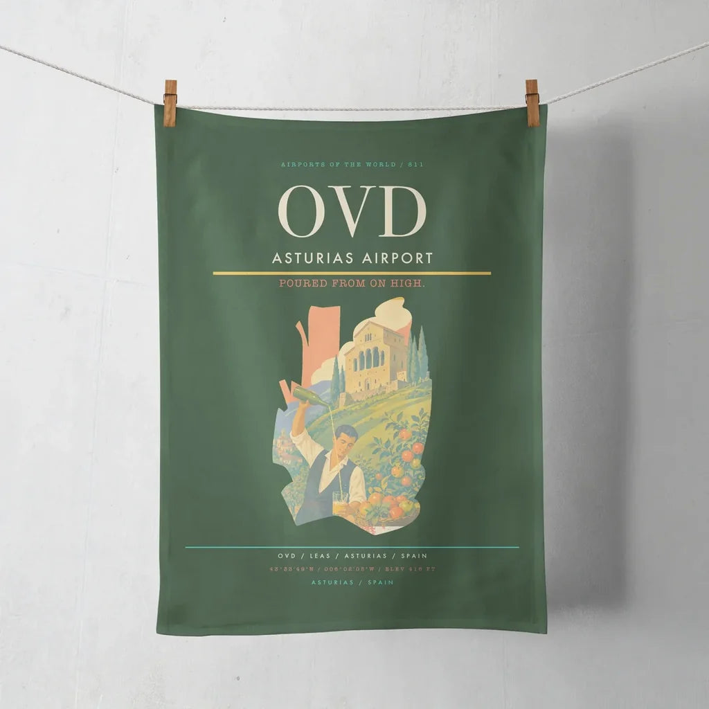 Asturias Airport (OVD) design on dark green towel