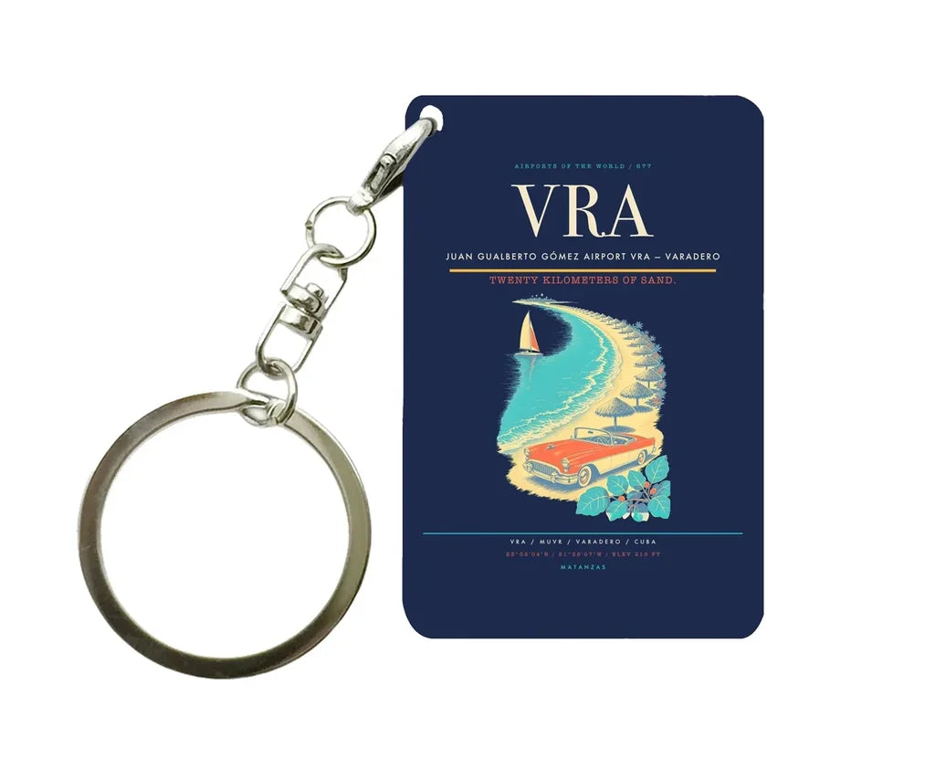 Juan Gualberto Gómez Airport (VRA) design on navy blue key chain