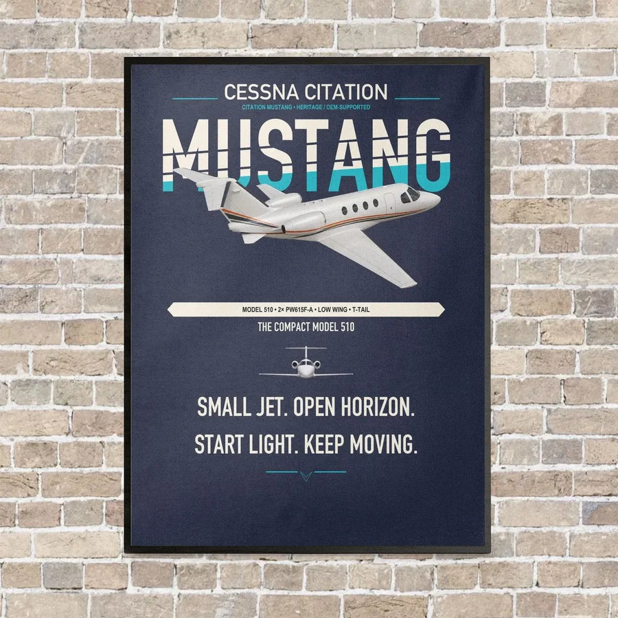 Cessna Citation Mustang vertical canvas print - framed - navy blue background