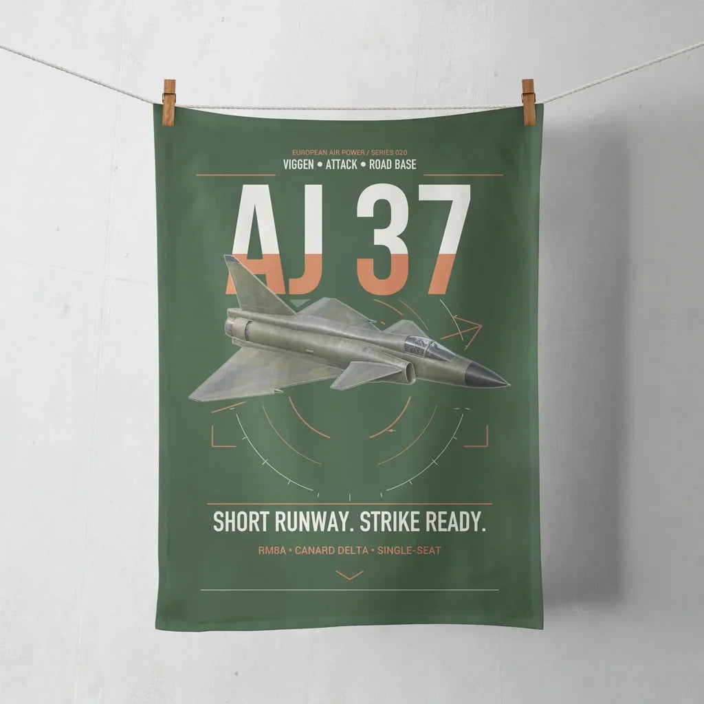 Saab AJ 37 Viggen design on dark green towel