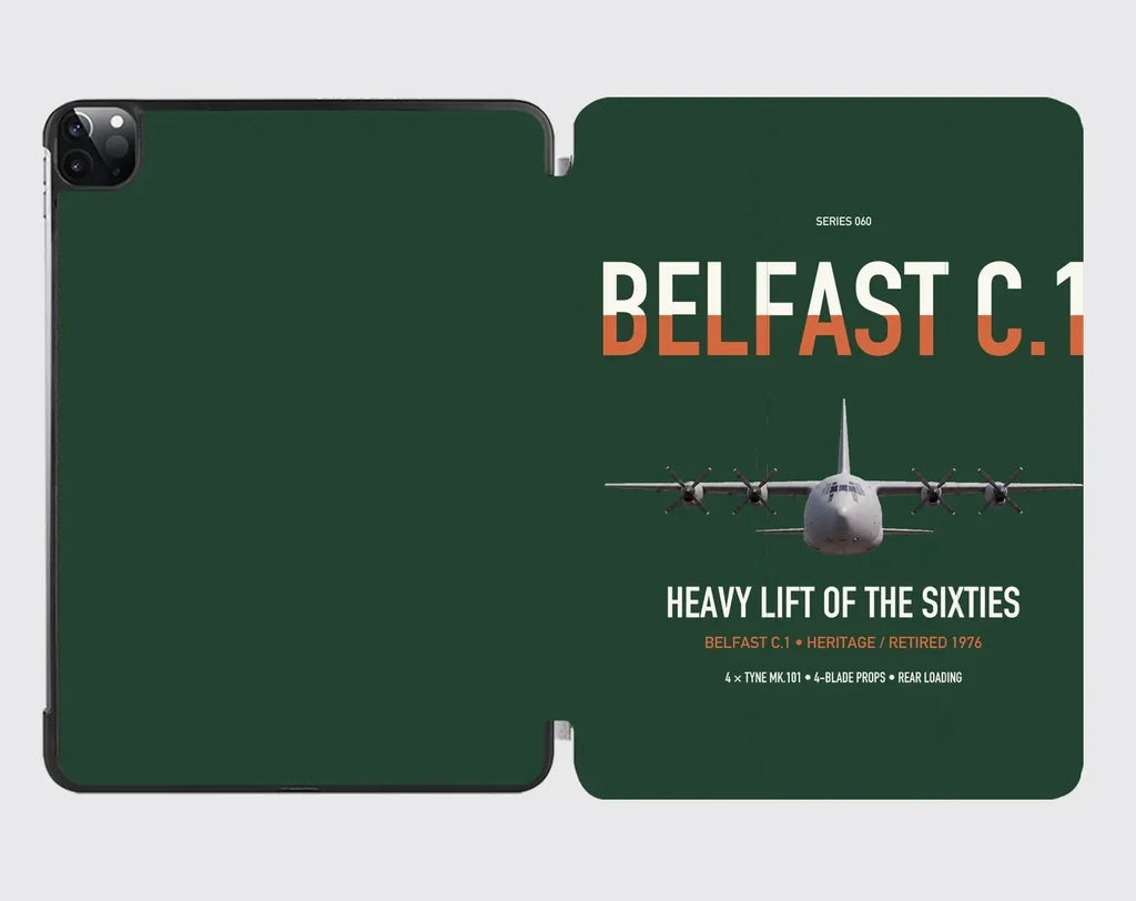 Short Belfast C.1 design on dark green ipad tablet case