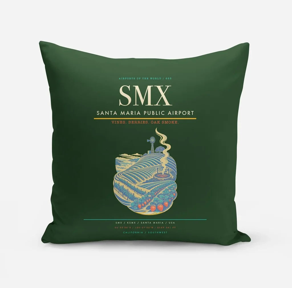 Santa Maria Public Airport (SMX) design on dark green pillow