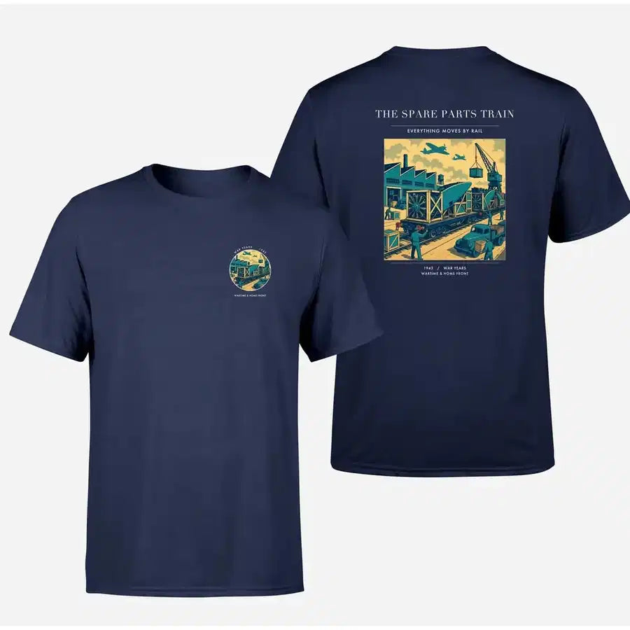 VINTAGE G4527 - The Spare Parts Train - Double-Side T-Shirt design on navyblue double side t shirt
