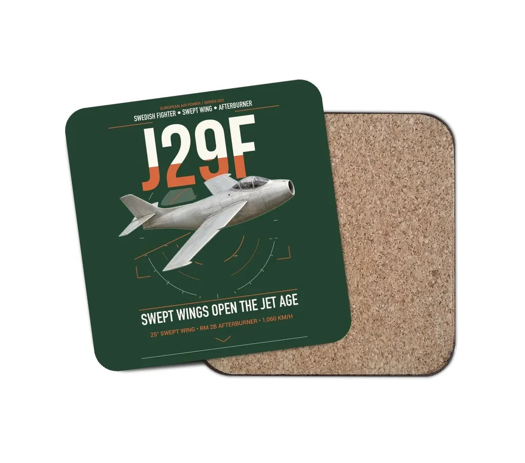 Saab J 29F Tunnan design on dark green 1 piece coaster
