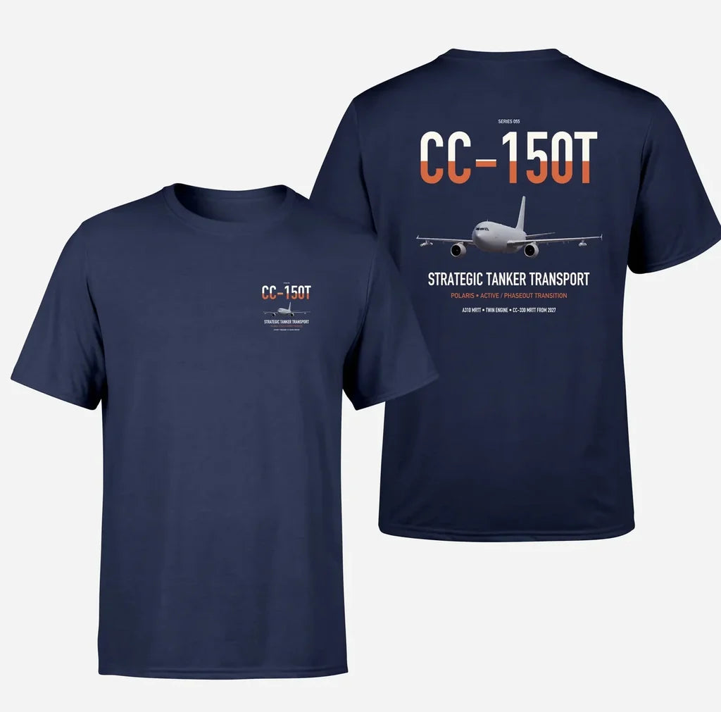 Airbus CC-150T Polaris design on navy blue double-side t-shirt, double-side print