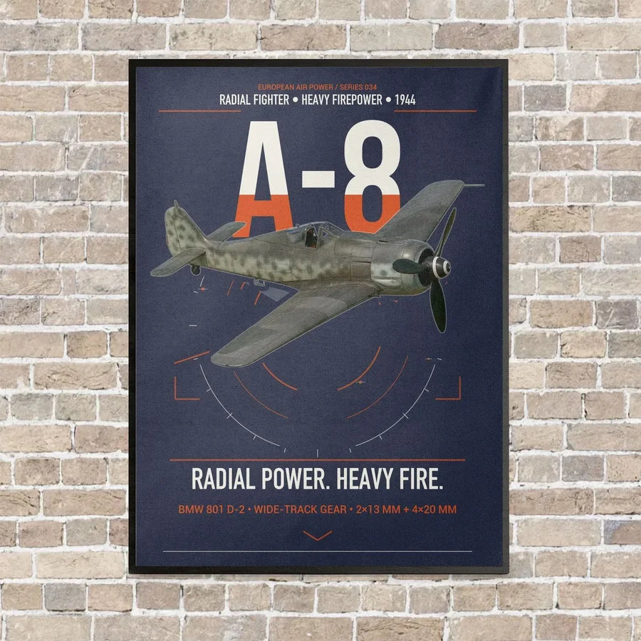Focke-Wulf Fw 190A-8 vertical canvas print - framed - navy blue background