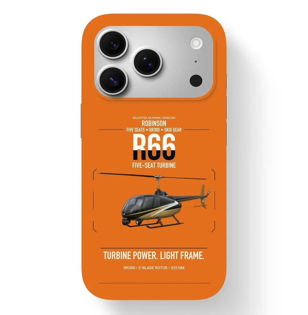 Robinson R66 design on orange magsafe iphone case, for iPhone 17 Pro