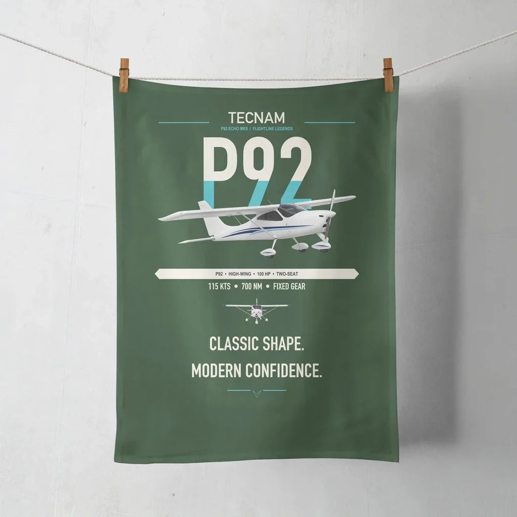 Tecnam P92 Echo MkII design on dark green towel