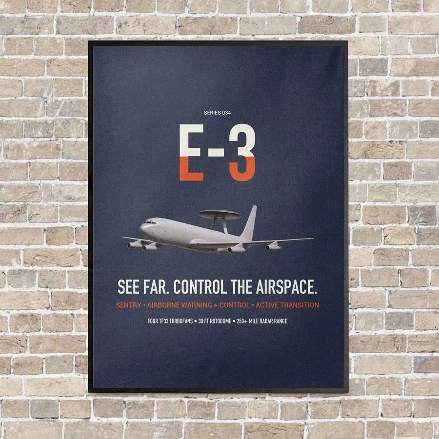 E-3 Sentry AWACS vertical canvas print - framed - navy blue background