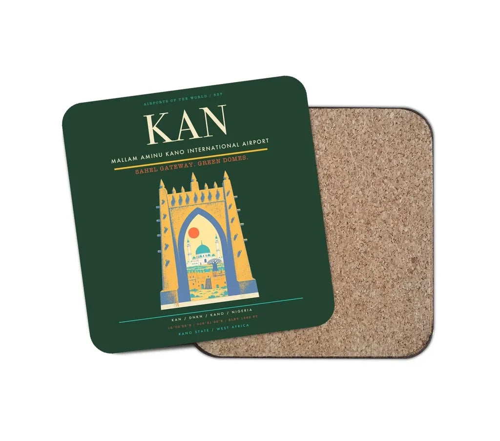 Mallam Aminu Kano International Airport (KAN) design on dark green 1 piece coaster