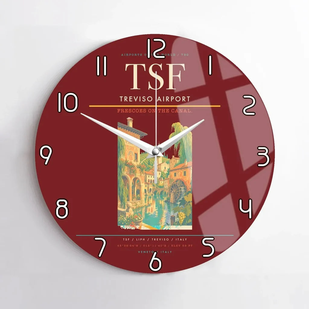 Treviso Airport (TSF) design on dark red no frame wall clock
